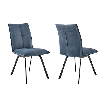 Armen Living Rylee Dining Room Accent Chair in Blue Fabric and Black Finish, PK2 LCRYSIBLU